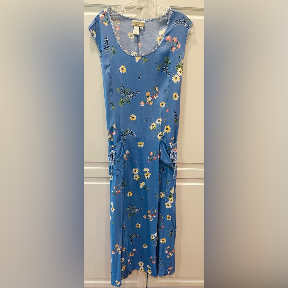 Floral Blue Dress with Pockets Coldwater Creek XL Lovely Trim